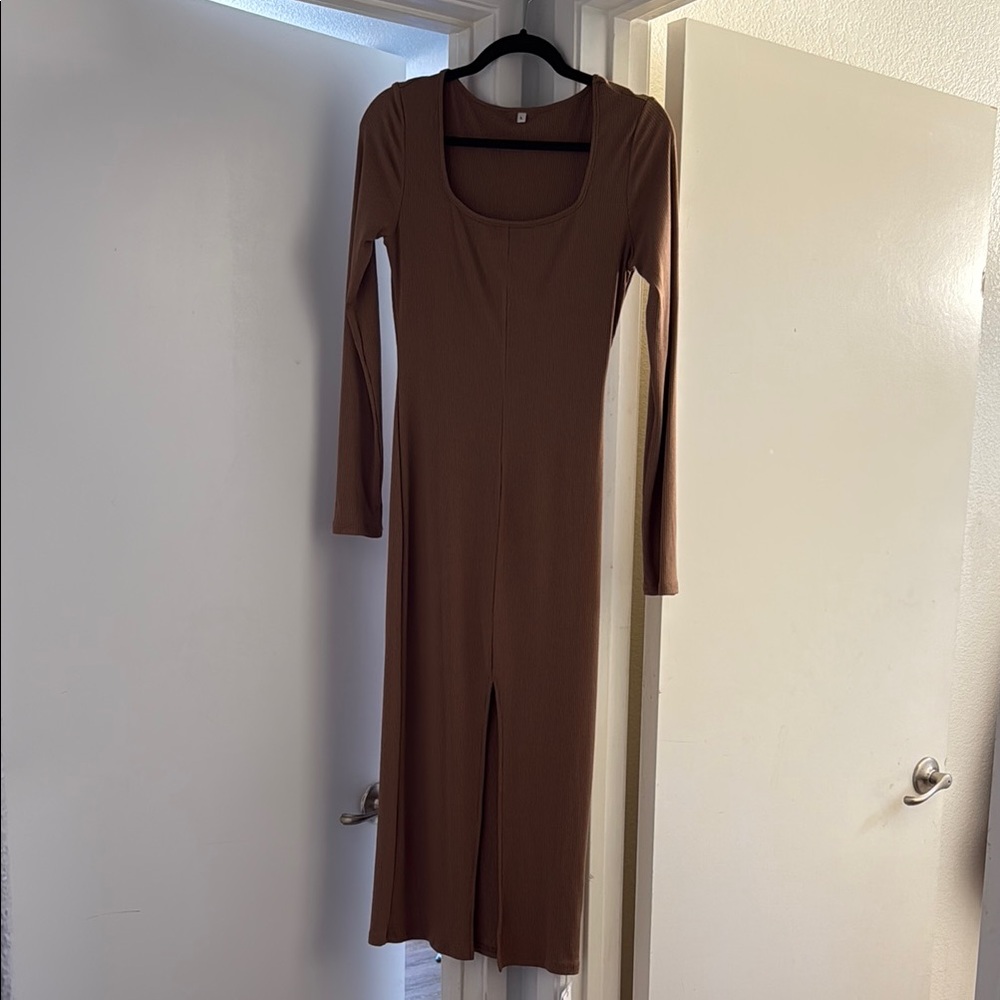 Elegant Brown Long Sleeve Dress